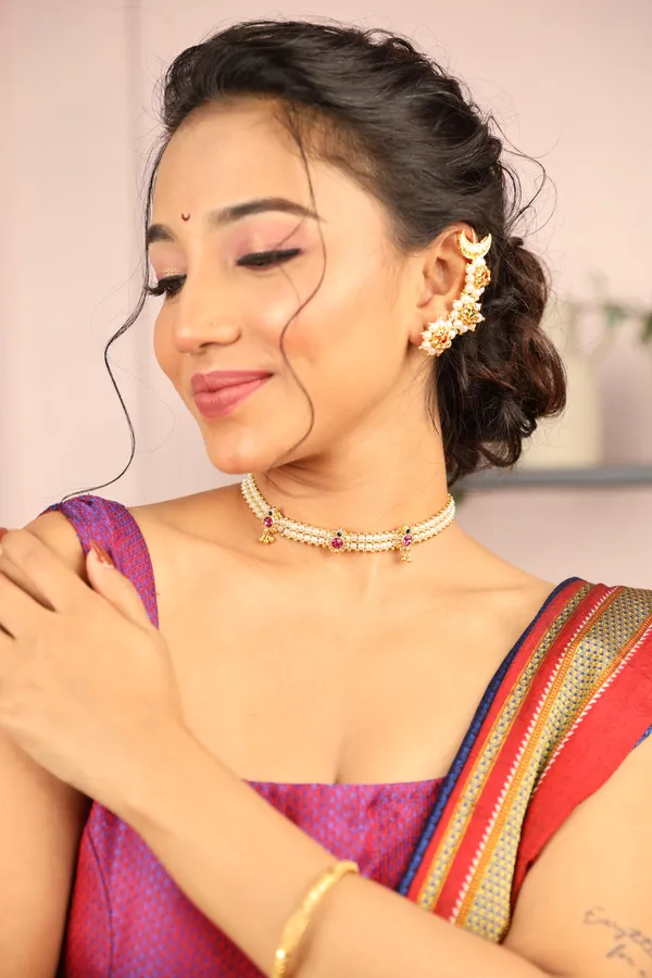 18K_Gold_Plated_Moti_And_Multicolour_Peshwai_Floral_Chain_Ear_Cuff_For_Women