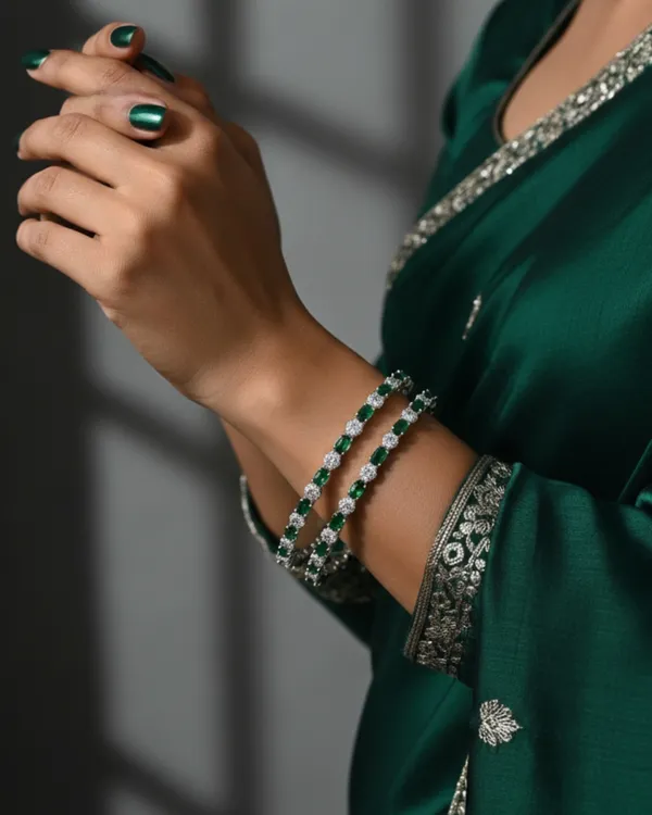 Bottle_Green_Checkerboard_Sparkle_(Set_Of_4)_For_Women