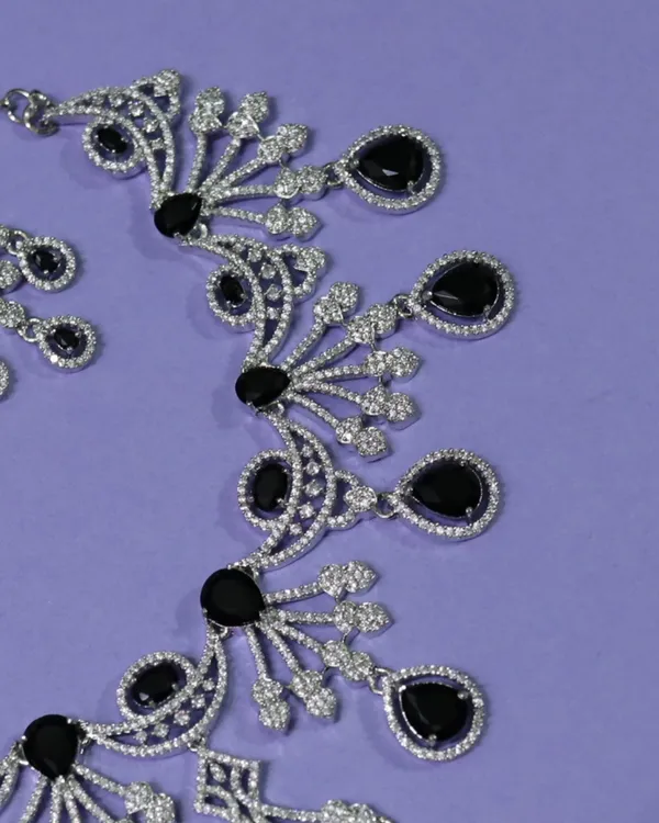 Black_Victorian_Sparkle_Radiance_Rhodium_Plated_Cubic_Zirconia_(Cz)_Choker_&_Earring_Set_For_Women
