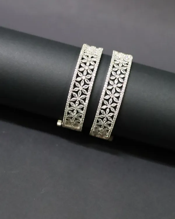 White_Opulent_Marquise_Flower_Bangles_(Set_Of_2)_For_Women