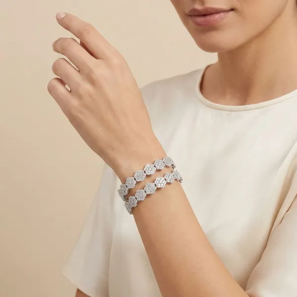 White_Dazzling_Daisy_Chain_Bangles(Set_Of_2)_For_Women