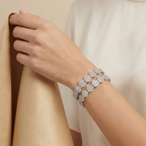 White_Dazzling_Daisy_Chain_Bangles(Set_Of_2)_For_Women