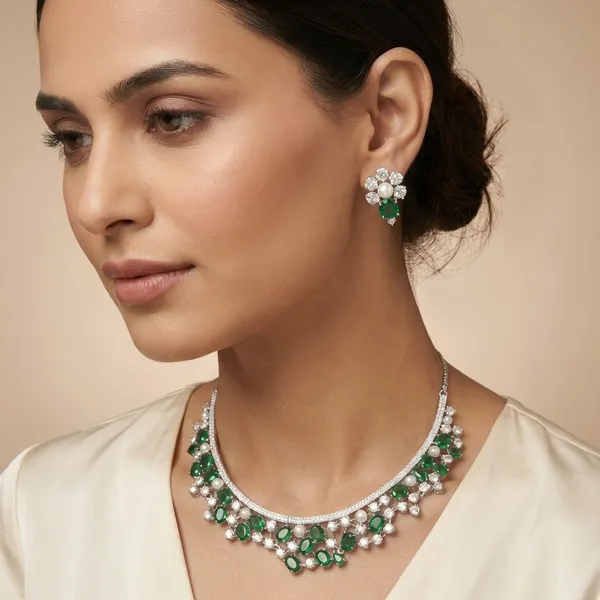 Bottle_Green_The_Night_Bloom_Pearl_&_Diamond-Look_Rhodium_Plated_Cubic_Zirconia_(Cz)_Choker_Set_For_Women
