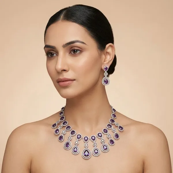 Purple_Regal_Amethyst_Teardrop_Statement_Rhodium_Plated_Cubic_Zirconia_(Cz)_Choker_Set_For_Women