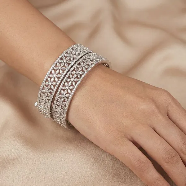 Opulent_Marquise_Flower_Bangles_(Set_Of_2)_For_Women