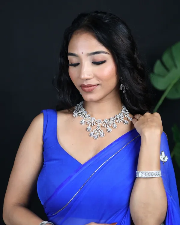 White_Victorian_Sparkle_Radiance_Rhodium_Plated_Cubic_Zirconia_(Cz)_Choker_And_Earring_Set_For_Women