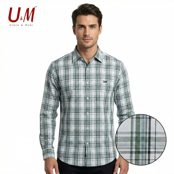 White_And_Green_Oxford_Cotton_Premium_Full_Sleeve_Checks_Shirt_For_Men