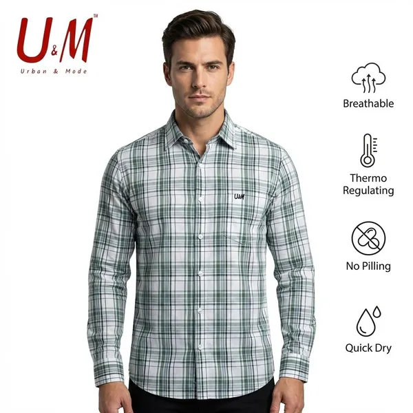 White_And_Green_Oxford_Cotton_Premium_Full_Sleeve_Checks_Shirt_For_Men