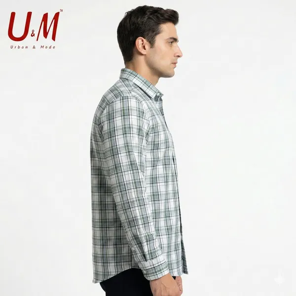 White_And_Green_Oxford_Cotton_Premium_Full_Sleeve_Checks_Shirt_For_Men