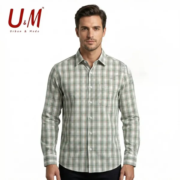 Light_Green_Poplin_Cotton_Premium_Full_Sleeve_Checks_Shirt_For_Men