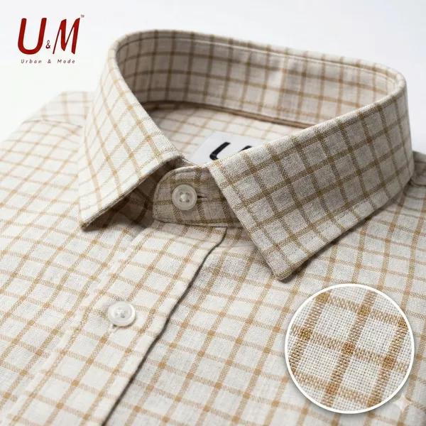 White_And_Beige_Cotton_Linen_Premium_Full_Sleeve_Checks_Shirt_For_Men