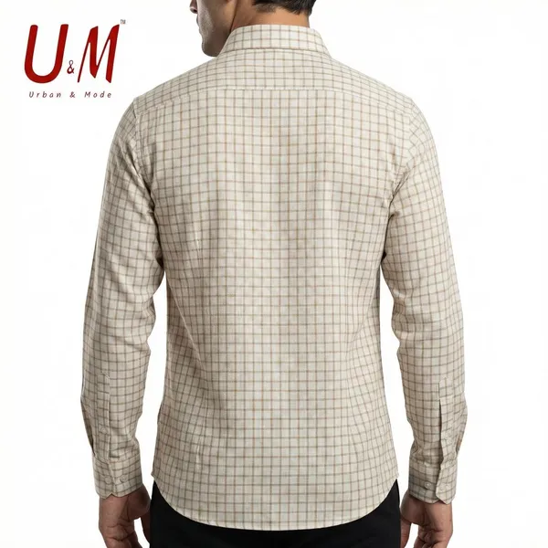White_And_Beige_Cotton_Linen_Premium_Full_Sleeve_Checks_Shirt_For_Men