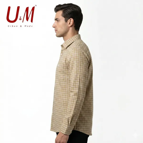 Khaki_Cotton_Linen_Premium_Full_Sleeve_Checks_Shirt_For_Men