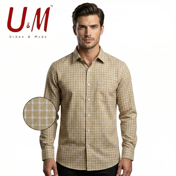 Khaki_Cotton_Linen_Premium_Full_Sleeve_Checks_Shirt_For_Men