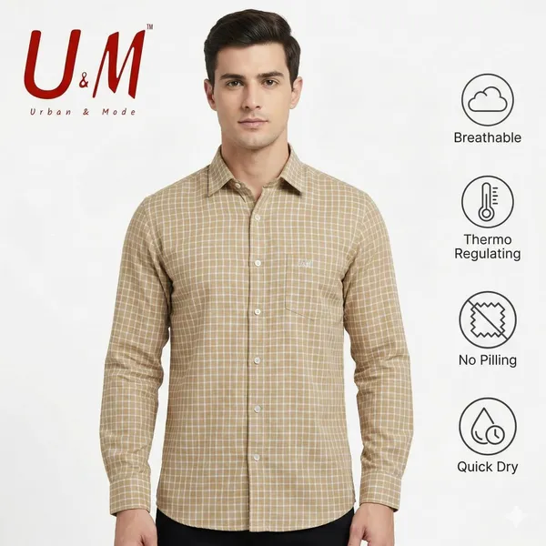 Khaki_Cotton_Linen_Premium_Full_Sleeve_Checks_Shirt_For_Men