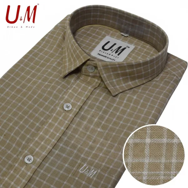 Khaki_Cotton_Linen_Premium_Full_Sleeve_Checks_Shirt_For_Men