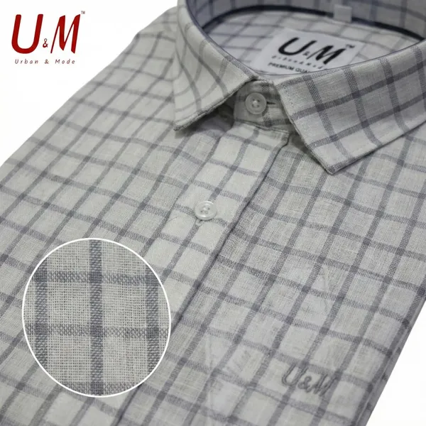 White_And_Grey_Cotton_Linen_Premium_Full_Sleeve_Checks_Shirt_For_Men