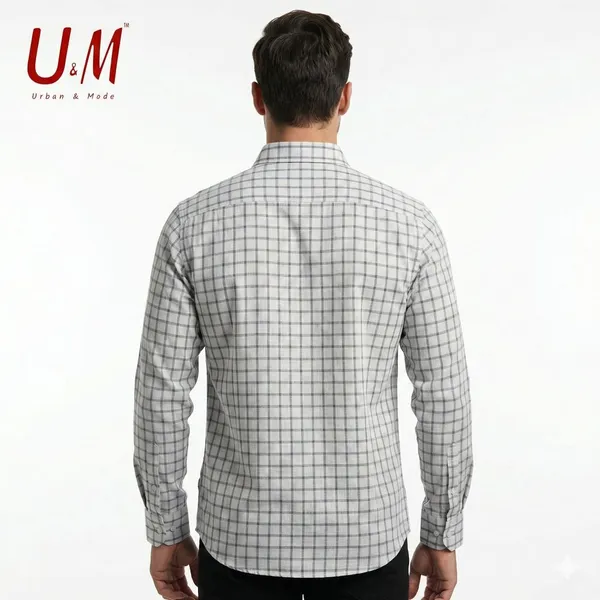 White_And_Grey_Cotton_Linen_Premium_Full_Sleeve_Checks_Shirt_For_Men
