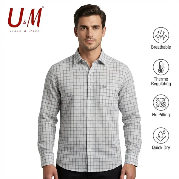 White_And_Grey_Cotton_Linen_Premium_Full_Sleeve_Checks_Shirt_For_Men