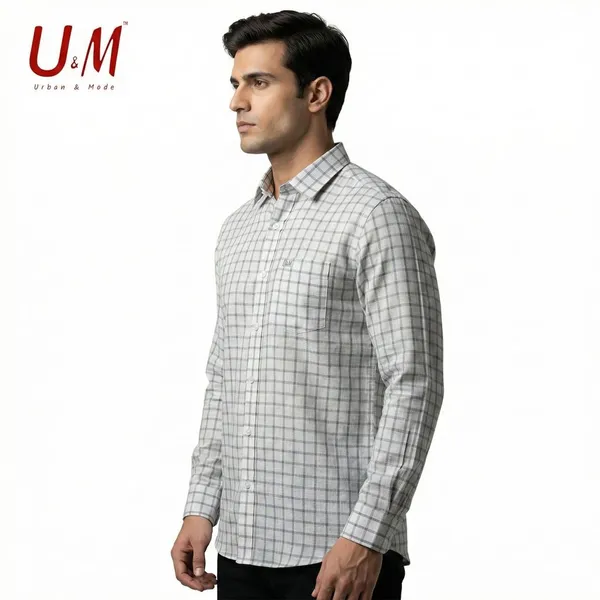 White_And_Grey_Cotton_Linen_Premium_Full_Sleeve_Checks_Shirt_For_Men