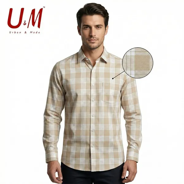Light_Khaki_Oxford_Cotton_Premium_Full_Sleeve_Checks_Shirt_For_Men
