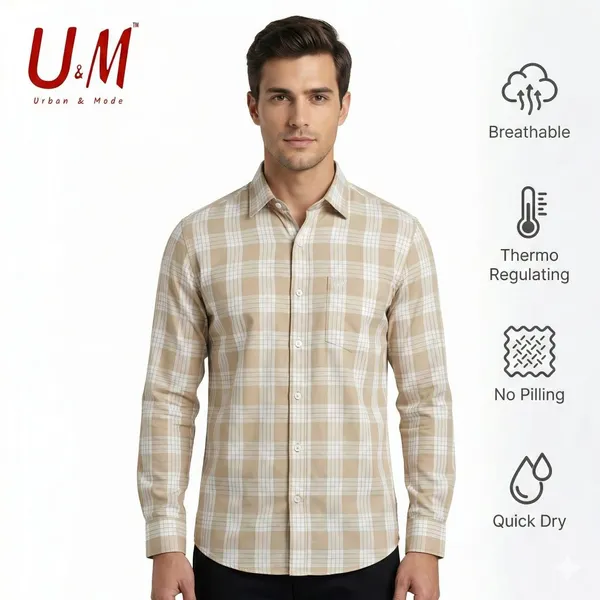 Light_Khaki_Oxford_Cotton_Premium_Full_Sleeve_Checks_Shirt_For_Men