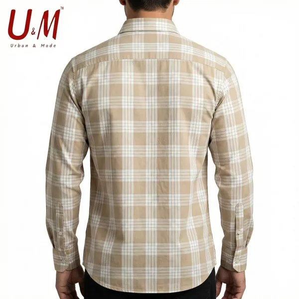 Light_Khaki_Oxford_Cotton_Premium_Full_Sleeve_Checks_Shirt_For_Men