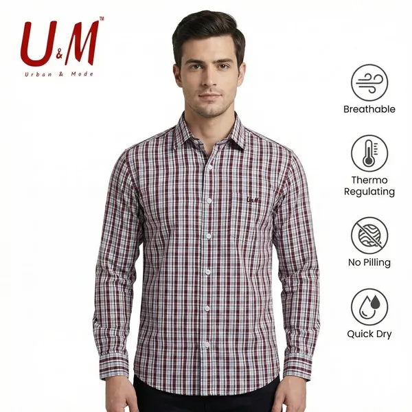Maroon_Poplin_Cotton_Premium_Full_Sleeve_Checks_Shirt_For_Men