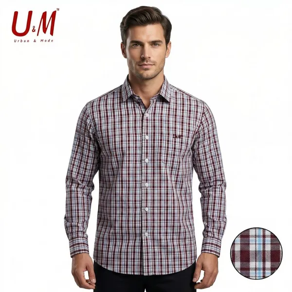 Maroon_Poplin_Cotton_Premium_Full_Sleeve_Checks_Shirt_For_Men