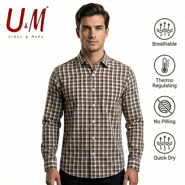Brown_Poplin_Cotton_Premium_Full_Sleeve_Checks_Shirt_For_Men