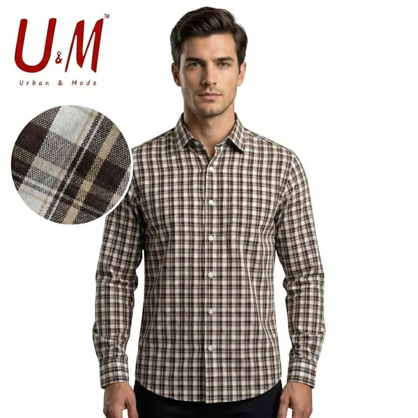Brown_Poplin_Cotton_Premium_Full_Sleeve_Checks_Shirt_For_Men