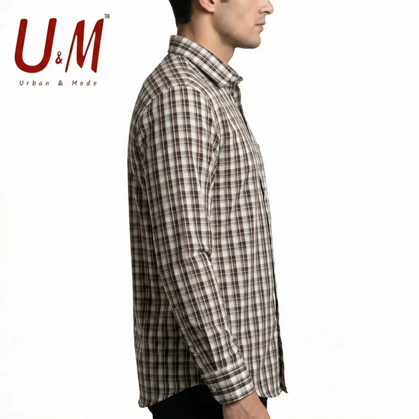 Brown_Poplin_Cotton_Premium_Full_Sleeve_Checks_Shirt_For_Men