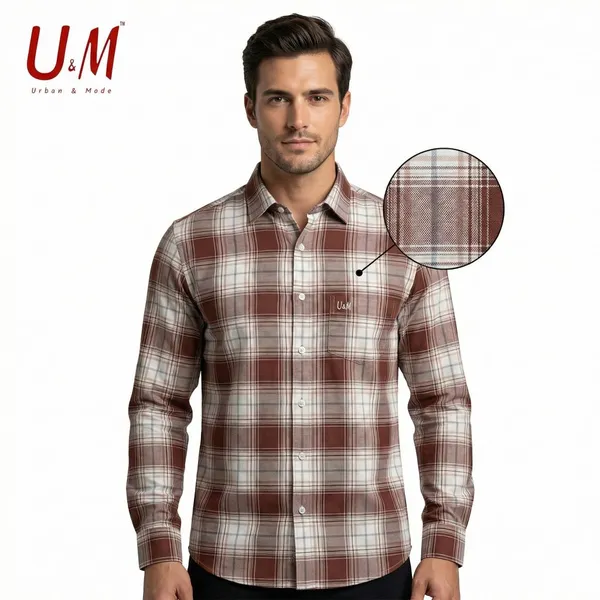 Reddish_Brown_Oxford_Cotton_Premium_Full_Sleeve_Checks_Shirt_For_Men