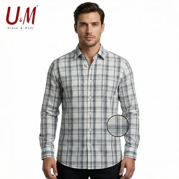 White_And_Grey_Oxford_Cotton_Premium_Full_Sleeve_Checks_Shirt_For_Men
