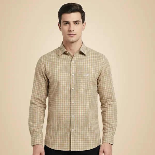 Khaki_Cotton_Linen_Premium_Full_Sleeve_Checks_Shirt_For_Men