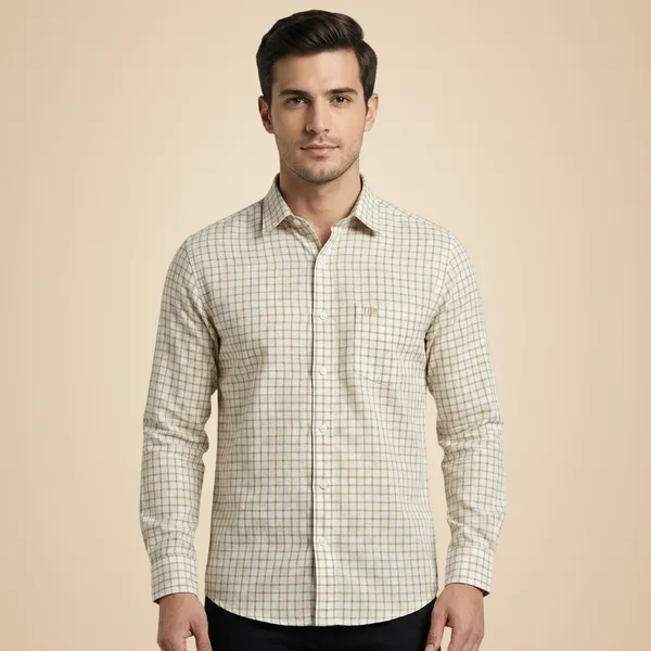 White_And_Beige_Cotton_Linen_Premium_Full_Sleeve_Checks_Shirt_For_Men