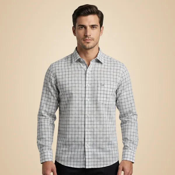 White_And_Grey_Cotton_Linen_Premium_Full_Sleeve_Checks_Shirt_For_Men