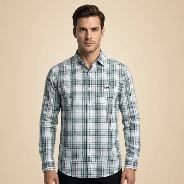 White_And_Green_Oxford_Cotton_Premium_Full_Sleeve_Checks_Shirt_For_Men