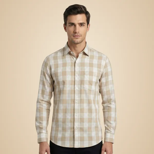 Light_Khaki_Oxford_Cotton_Premium_Full_Sleeve_Checks_Shirt_For_Men