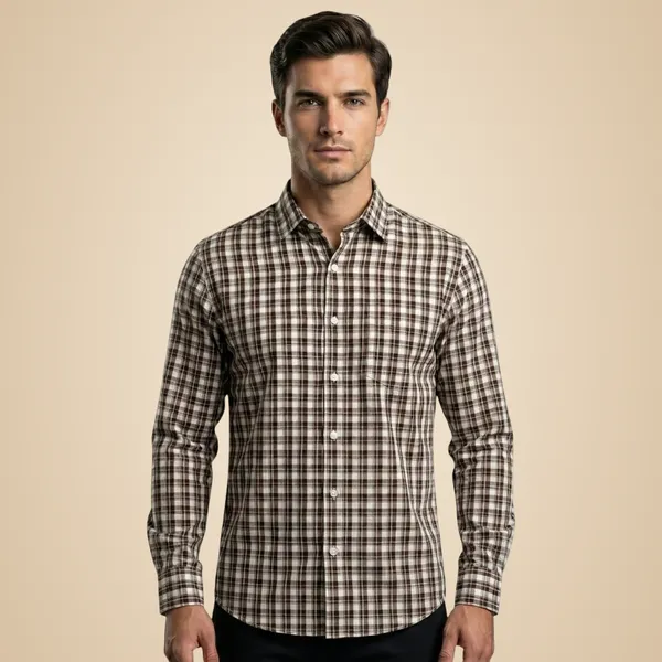 Brown_Poplin_Cotton_Premium_Full_Sleeve_Checks_Shirt_For_Men
