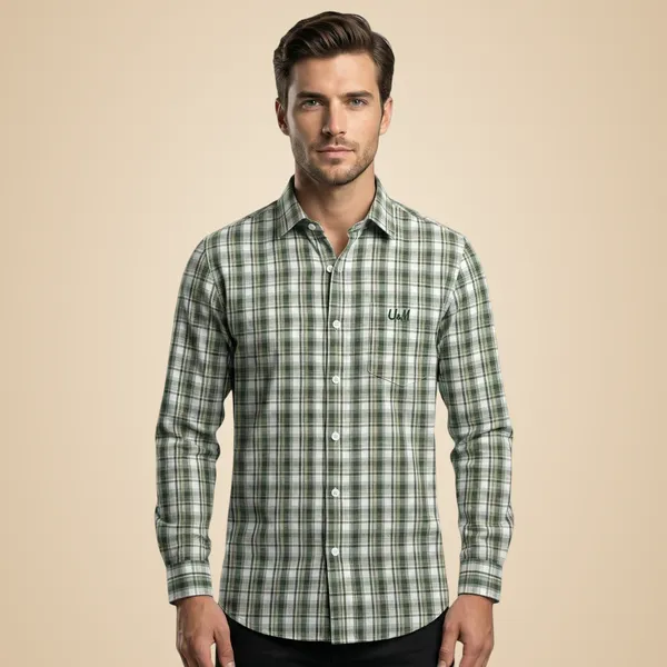 Green_Poplin_Cotton_Premium_Full_Sleeve_Checks_Shirt_For_Men