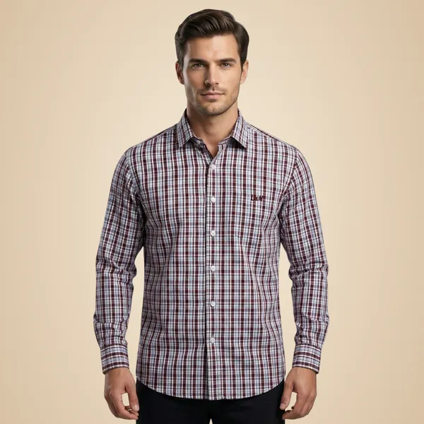 Maroon_Poplin_Cotton_Premium_Full_Sleeve_Checks_Shirt_For_Men