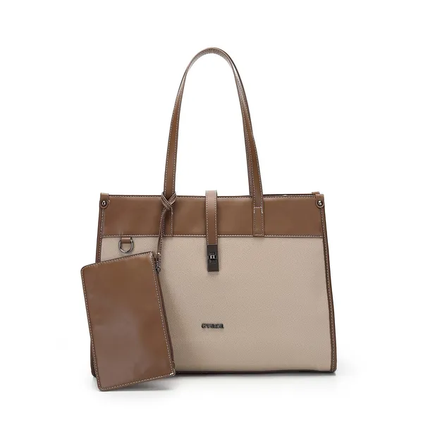 Beige_Brown_Two_Tone_Tote_Bag_With_Pouch_for_Women