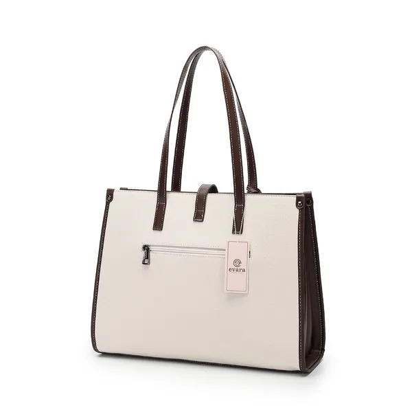 Brown_And_White_Two_Tone_Leather_Tote_Bag_With_Pouch