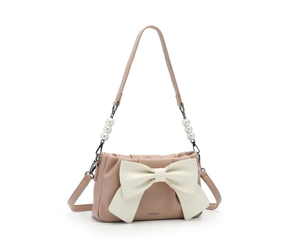 Beige_Faux_Leather_Bow_Pearl_Strap_Shoulder_Bag_for_Women