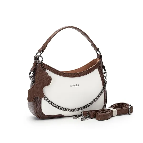White_Brown_Colourblock_Chain_Detail_Hobo_Bag_for_Women