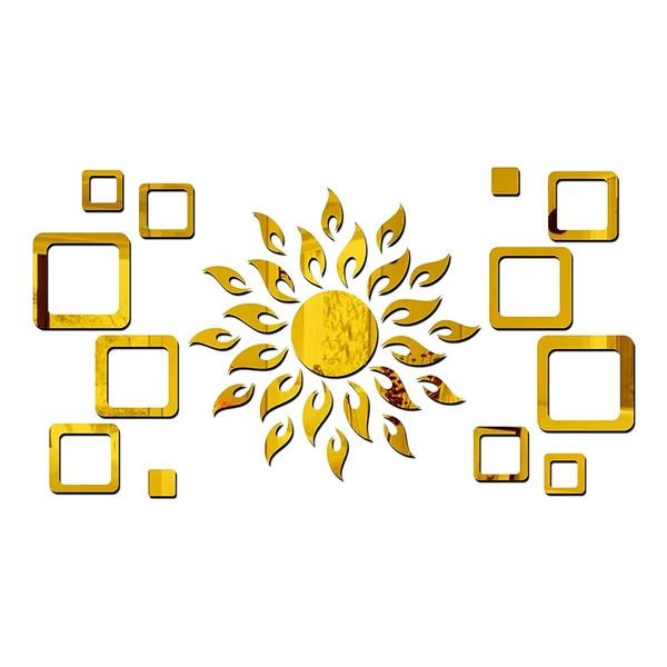 Golden_Sun_With_12_Square_Acrylic_Wall_Mirror_Stickers