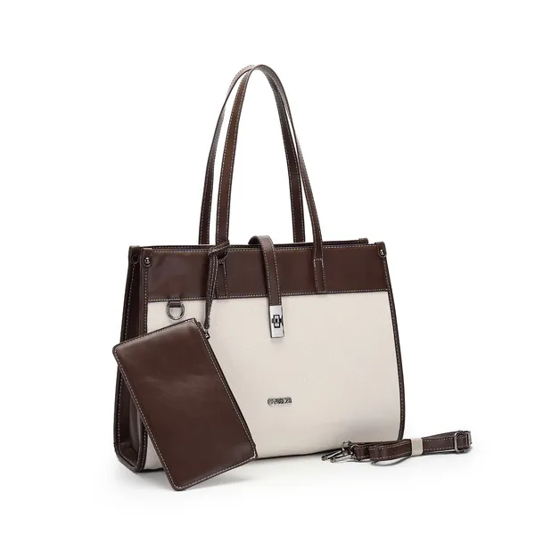 Brown_And_White_Two_Tone_Leather_Tote_Bag_With_Pouch
