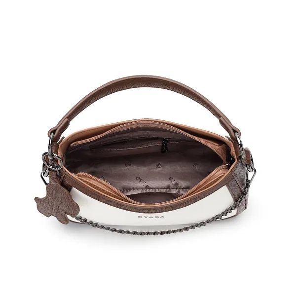 White_Brown_Colourblock_Chain_Detail_Hobo_Bag_for_Women