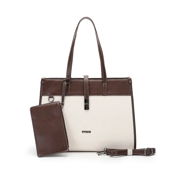 Brown_And_White_Two_Tone_Leather_Tote_Bag_With_Pouch